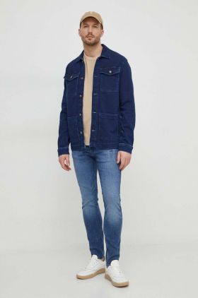 Pepe Jeans geaca jeans barbati, culoarea albastru marin, de tranzitie