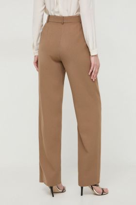 Luisa Spagnoli pantaloni femei, culoarea maro, drept, high waist