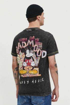 Desigual tricou din bumbac x Disney barbati, culoarea negru, modelator