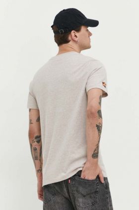 Superdry tricou barbati, culoarea bej, cu imprimeu