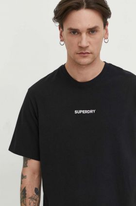 Superdry tricou din bumbac barbati, culoarea negru, cu imprimeu