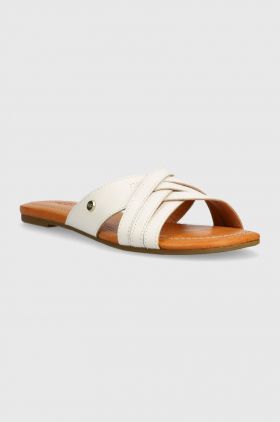 UGG slapi de piele Kenleigh Slide femei, culoarea bej, 1142711