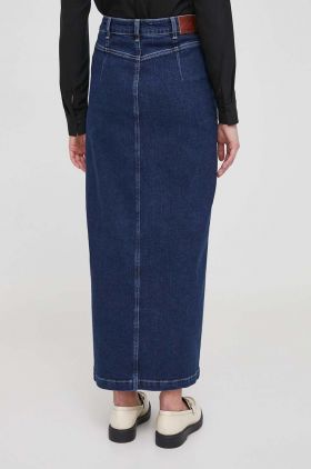 Pepe Jeans fusta jeans culoarea albastru marin, maxi, drept