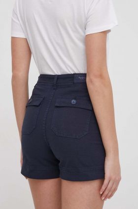 Pepe Jeans pantaloni scurti femei, culoarea albastru marin, neted, high waist