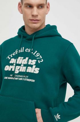 adidas Originals bluză bărbați, culoarea verde, cu glugă, cu imprimeu IS1412