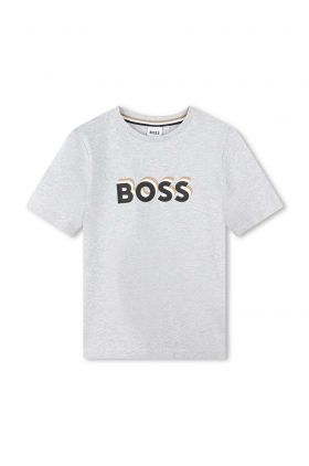 BOSS tricou de bumbac pentru copii culoarea gri, cu imprimeu