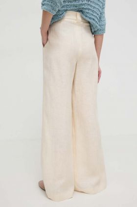 Luisa Spagnoli pantaloni din in culoarea bej, lat, high waist