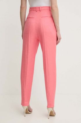 BOSS pantaloni din in culoarea violet, drept, high waist 50512869