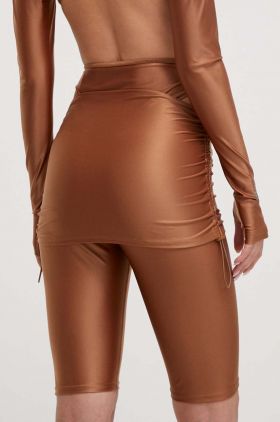 adidas by Stella McCartney pantaloni scurți femei, culoarea maro, uni, high waist IN3646