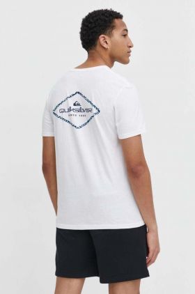 Quiksilver tricou din bumbac barbati, culoarea alb, cu imprimeu