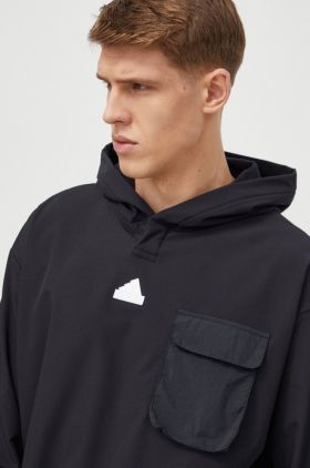 adidas bluză bărbați, culoarea negru, cu glugă, uni IR5180