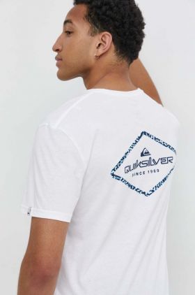 Quiksilver tricou din bumbac barbati, culoarea alb, cu imprimeu