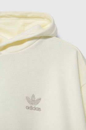 adidas Originals hanorac de bumbac pentru copii culoarea bej, cu glugă, neted