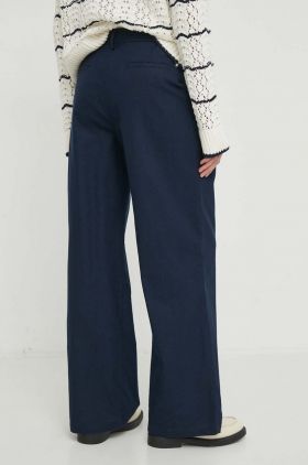 Barbour pantaloni din in culoarea albastru marin, drept, high waist