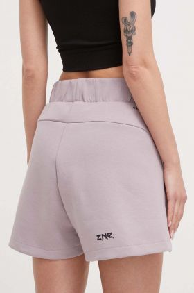 adidas pantaloni scurți Z.N.E femei, culoarea violet, uni, high waist IS3926