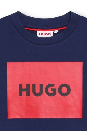 HUGO tricou de bumbac pentru copii culoarea albastru marin, cu imprimeu