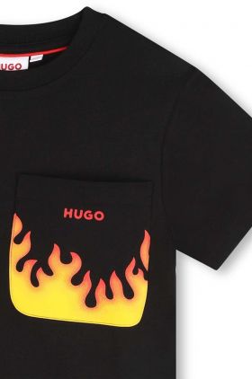 HUGO tricou de bumbac pentru copii culoarea negru, cu imprimeu