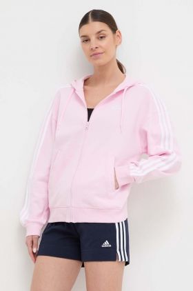 adidas hanorac de bumbac femei, culoarea roz, cu glugă, cu imprimeu IR6132