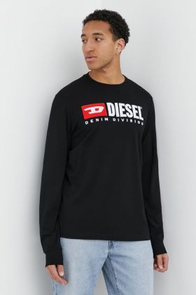 Diesel longsleeve din bumbac culoarea negru, cu imprimeu A03768.0GRAI