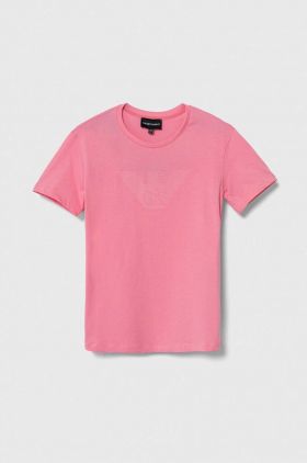 Emporio Armani tricou de bumbac pentru copii culoarea roz