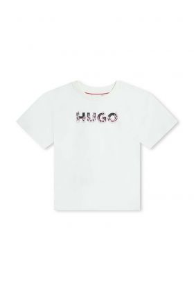 HUGO tricou de bumbac pentru copii culoarea alb