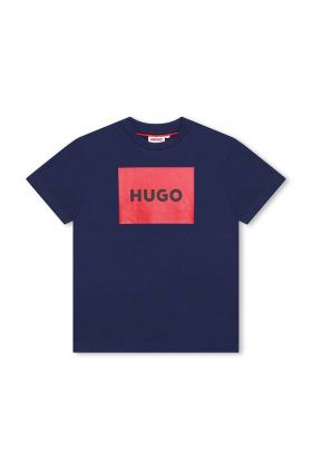 HUGO tricou de bumbac pentru copii culoarea albastru marin, cu imprimeu