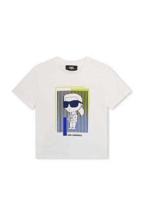 Karl Lagerfeld tricou de bumbac pentru copii culoarea alb, cu imprimeu