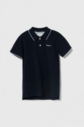 Pepe Jeans tricouri polo din bumbac pentru copii NEW THOR culoarea albastru marin, neted