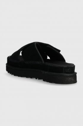 UGG papuci din piele Goldenstar Cross Slide femei, culoarea negru, cu platforma, 1137910