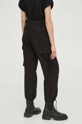 G-Star Raw pantaloni femei, culoarea negru, fason cargo, high waist