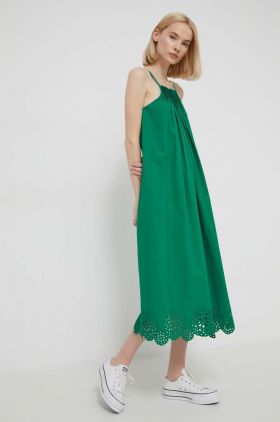 Desigual rochie din bumbac culoarea verde, maxi, evazati