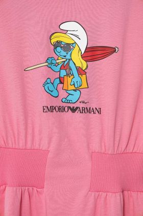 Emporio Armani rochie din bumbac pentru copii x The Smurfs culoarea roz, mini, evazati