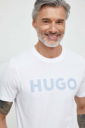 HUGO tricou din bumbac bărbați, culoarea alb, cu imprimeu 50513309