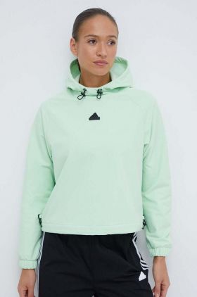 adidas bluză femei, culoarea verde, cu glugă, cu imprimeu   IS3014