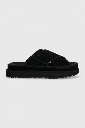 UGG papuci din piele Goldenstar Cross Slide femei, culoarea negru, cu platforma, 1137910