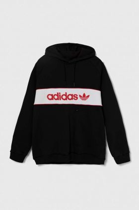 adidas Originals bluză bărbați, culoarea negru, cu glugă, cu imprimeu IS5733