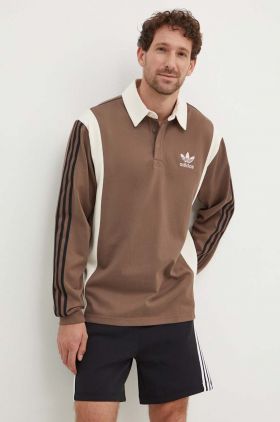 adidas Originals longsleeve din bumbac culoarea maro, cu imprimeu IS1405