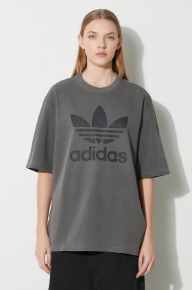 adidas Originals tricou din bumbac Washed Trefoil Tee femei, culoarea gri, IN2268