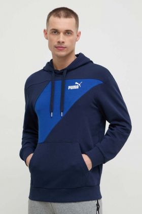 Puma bluză POWER bărbați, culoarea bleumarin, cu glugă, imprimeu  678931