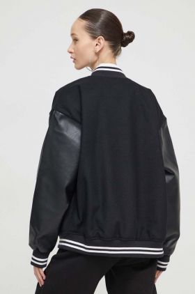 Vans jacheta bomber din amestec de lana culoarea negru, de tranzitie