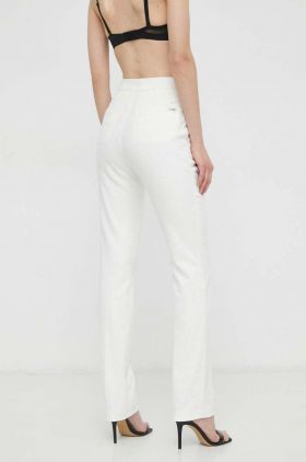 BOSS pantaloni femei, culoarea alb, drept, high waist 50519599