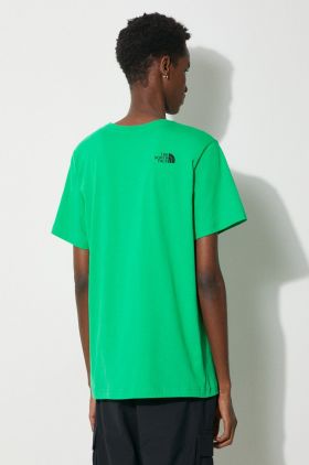 The North Face tricou din bumbac M S/S Fine Alpine Equipment Tee 3 barbati, culoarea verde, cu imprimeu, NF0A87U3PO81