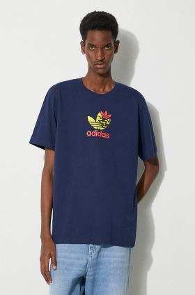 adidas Originals tricou din bumbac bărbați, culoarea bleumarin, cu imprimeu IS0233