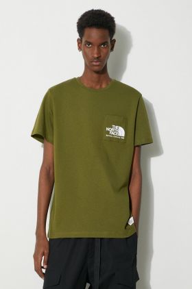 The North Face tricou din bumbac M Berkeley California Pocket S/S Tee barbati, culoarea verde, cu imprimeu, NF0A87U2PIB1