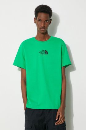 The North Face tricou din bumbac M S/S Fine Alpine Equipment Tee 3 barbati, culoarea verde, cu imprimeu, NF0A87U3PO81