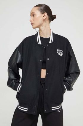 Vans jacheta bomber din amestec de lana culoarea negru, de tranzitie