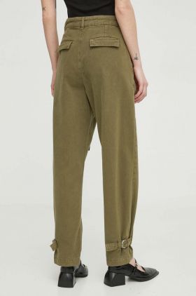 BA&SH pantaloni de bumbac culoarea verde, fason cargo, high waist