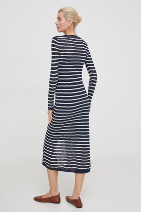 Pepe Jeans rochie din amestec de in culoarea albastru marin, midi, mulata