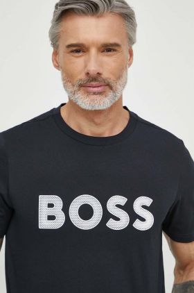 BOSS Green tricou din bumbac bărbați, culoarea bleumarin, cu imprimeu 50512866