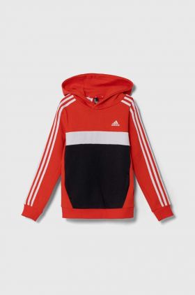 adidas bluza copii culoarea rosu, cu glugă, cu imprimeu